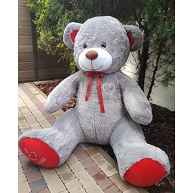 Nounours en peluche énorme, Jouet doux, Cadeaux enfant, Teddy Bear 190cm couleur: gris-rouge 