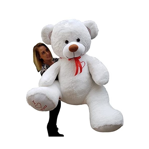 Nounours en peluche énorme, Jouet doux, Cadeaux enfant, Teddy Bear 190cm couleur: blanc-rouge 