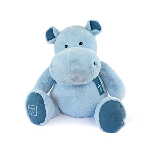 Histoire dOurs - Peluche Géante Hippopotame - HIPPO - Bleu Jean - 85 Cm - Très Grande Peluche Douce et Mignonne pour les Cal