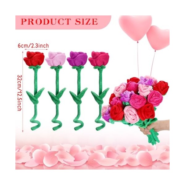 Syhood Lot de 32 roses en peluche avec tiges pliables - 32 cm - Jouet en peluche douce - Cadeau pour la Saint-Valentin, un ma