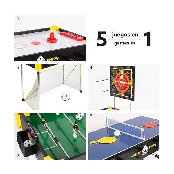 COLORBABY CB Games, Table multijeux 5 en 1, Football, Football, Ping-Pong, Hockey, Tir à larc, 92 x 41 x 61 cm, Baby-Foot po