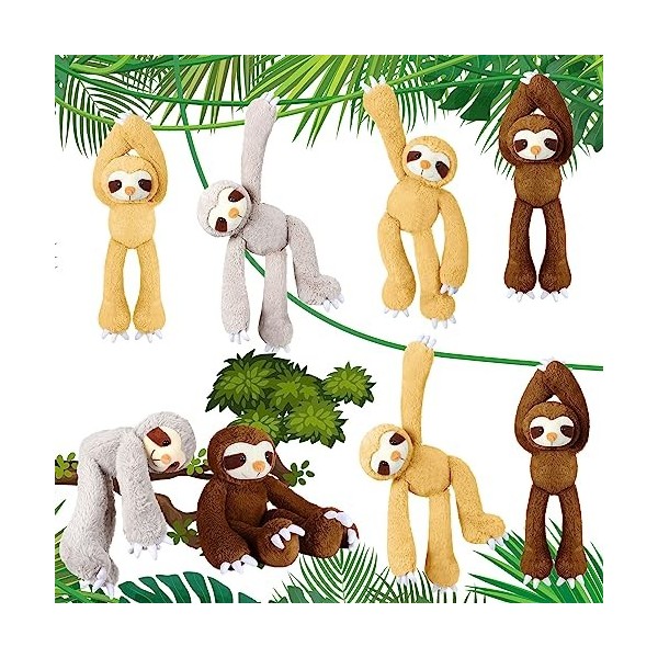 Lot de 8 paresseux en peluche à suspendre de 45,7 cm avec crochet et boucle pour garçons et filles gris, marron foncé, marro