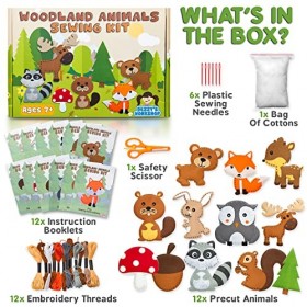 Dezzys Workshop Kit de couture pour enfants – Kit de couture danimaux de la forêt – Créez votre propre kit danimaux en pel