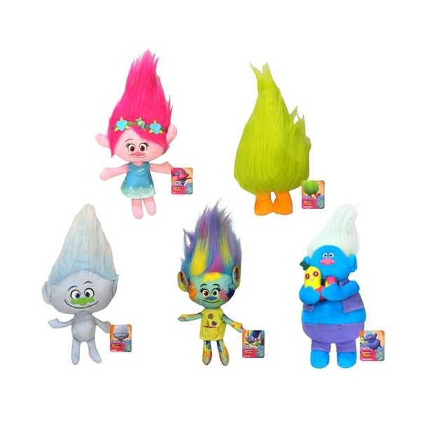 DreamWorks Trolls Peluche douce 28 cm Coffret cadeau – Les 5 – Poppy, Guy Diamond, Fuzzbert, Harper & Biggie