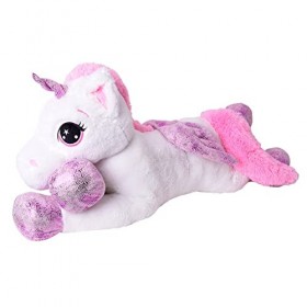 TE-Trend XXL Animal en Peluche Cheval Licorne Unicorn Animaux en Peluche allongé 130 cm Violet glitzerhorn avec Grands Yeux, 