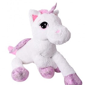TE-Trend XXL Animal en Peluche Cheval Licorne Unicorn Animaux en Peluche allongé 130 cm Violet glitzerhorn avec Grands Yeux, 