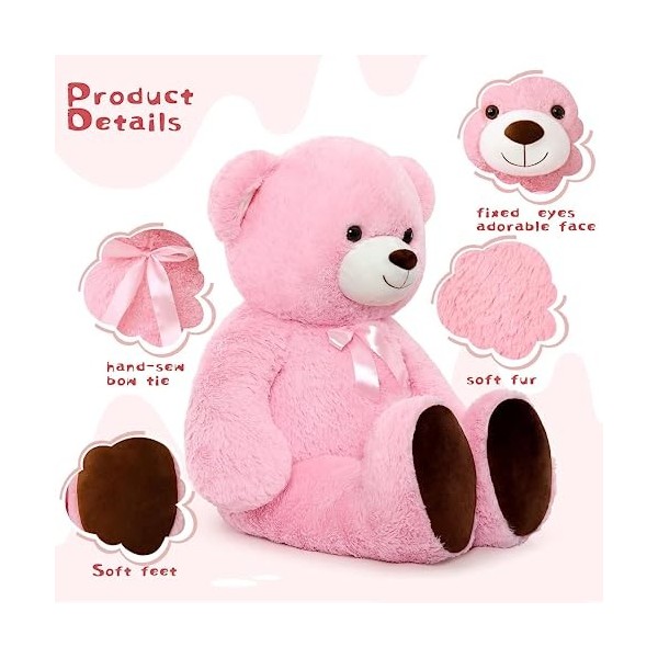 Tezituor Grand ours en peluche rose géant de 104,1 cm pour petite amie, épouse, enfants, cadeau pour Noël, Saint-Valentin, an