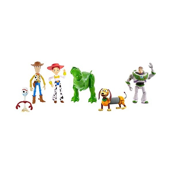 Disney Pixar Toy Story Pack 6 Figurines Articulées Toy Story 4, Road Trip de 6 personnages : Woody, Buzz, Rex, Zig Zag, Jessi