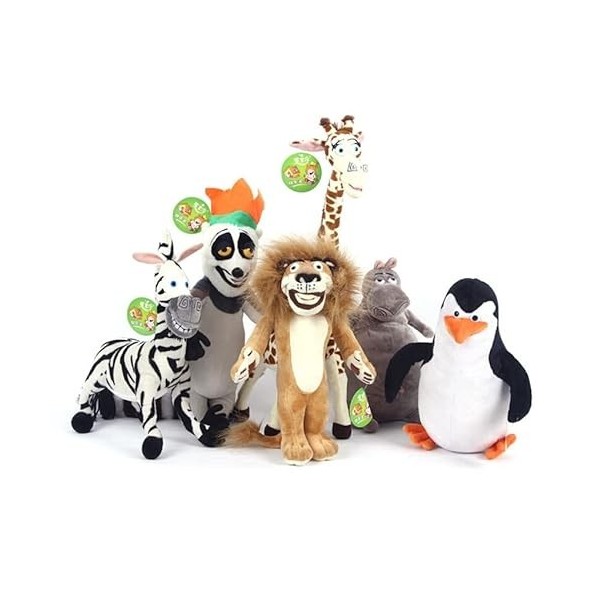 OMECAR Film Les Pingouins de Madagascar Ensembles de Jouets en Peluche Dessin Animé Mignon Hippo Girafe Lion Oreiller Poupée 