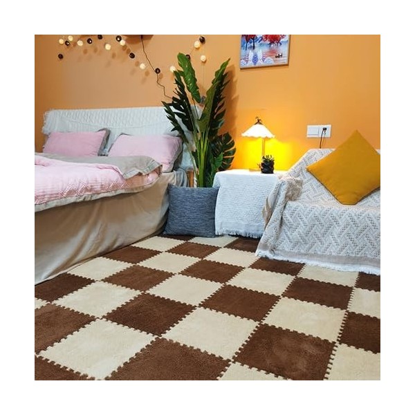 Tapis De Jeu Puzzle pour Sol, 1 Cm Dépaisseur, Carreaux De Tapis De Sol en Peluche, Tapis en Mousse Imbriqués, Carrés De Tap
