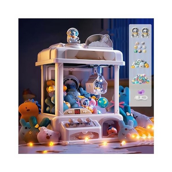 HAZARA Machine à Griffes ， Jouet De Griffe pour Enfant avec Musique et Lumières,2 Poupées Panda,25 Peluches,20 Gashapons ， Ma