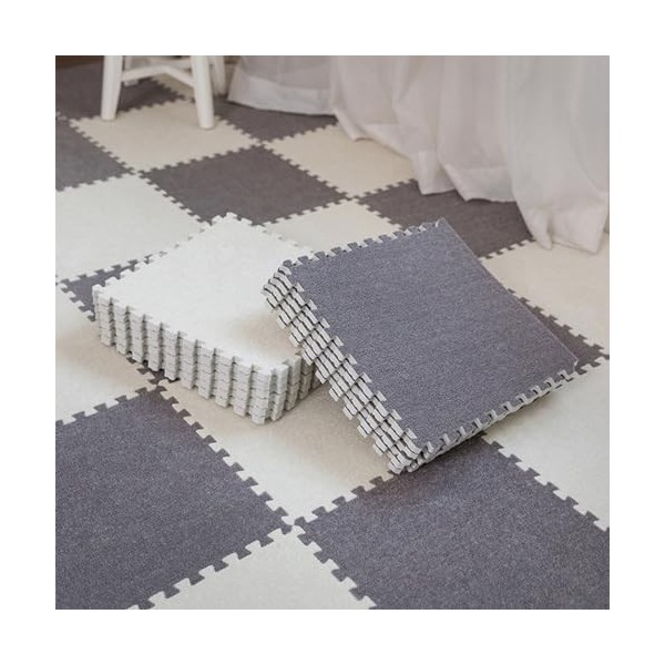 Dalles De Tapis Imbriquées 30 Pièces, Tapis De Sol Puzzle en Mousse en Peluche Courte De 30 Cm, Tapis De Jeu, Petits Tapis, M