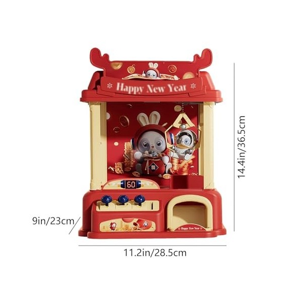 HAZARA Machine Attrape Bonbon avec Musique et Lumières,2 Poupées Panda,20 Peluches,20 Gashapons ， Machine à Griffes Mini Mach