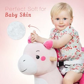 Labebe Cheval à Bascule Enfant 1~3 Ans , Animal en Peluche Nouvellement Libéré, Bascule Bois, Jouet à Bascule Bebe, Jeux Bas