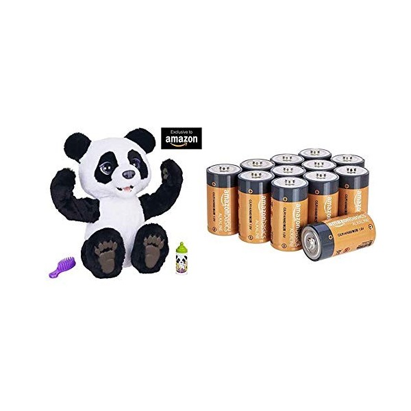 Furreal Friends - Peluche Interactive Cubby - Plum, Le Panda Curieux - Version française & Amazon Basics Lot de 12 Piles alca