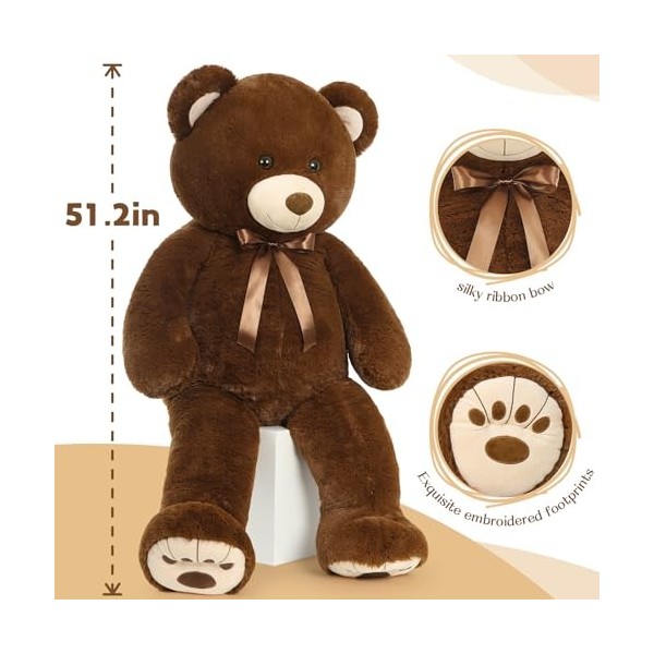 MorisMos Ours en peluche géant XXL - 130 cm - Doux - Cadeau de Noël pour les enfants