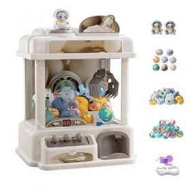 HAZARA Mini Machine À Griffes ， Machine à Griffes électrique avec Musique et Lumières,2 Poupées Panda,25 Peluches,20 Gashapon