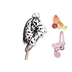 Hobby Horse Blanc Appaloosa pour Hobby Horsing pour Enfants et Adolescents de 7 à 20 Ans- Cheval bâton avec Filet, rênes + Re