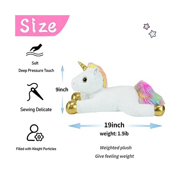 CSVBTRF Licorne en peluche lestée de 48,3 cm et 0,9 kg - Cadeau de Saint-Valentin, Noël, danniversaire pour enfants blanc, 