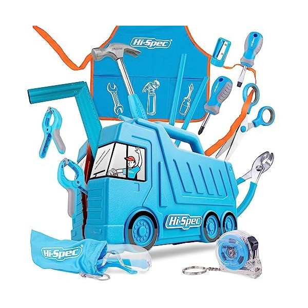 Hi-Spec Kit dOutils Véritable pour Enfants 17 Pièces avec Mallette Camion, Tablier, Lunettes de Protection et Outils Miniatu