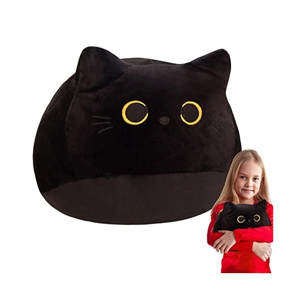 Sollee Animal en Peluche Chat Noir, Jouet en Peluche Chat Noir, Coussin de Dossier, Animal en Peluche Chat Noir, Confortable 