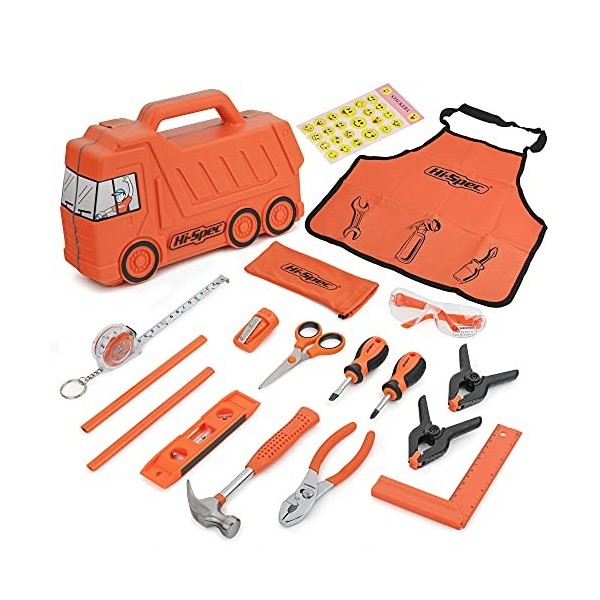 Hi-Spec Kit dOutils Véritable pour Enfants 17 Pièces avec Mallette Camion, Tablier, Lunettes de Protection et Outils Miniatu