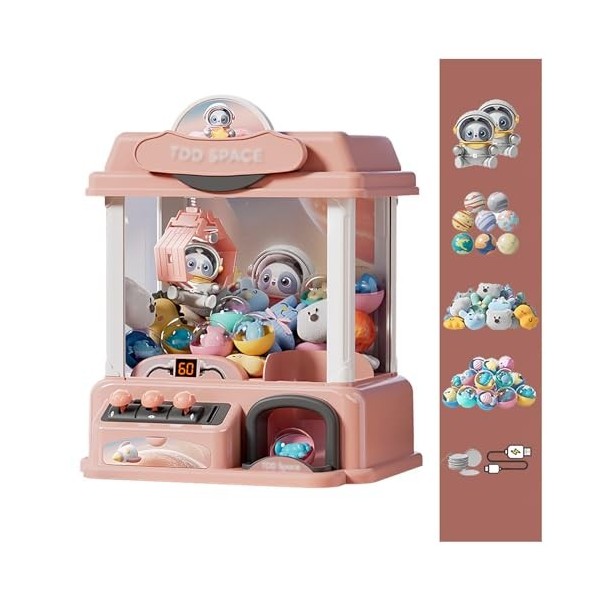 HAZARA Machine a Pince Bonbon ， Candy Grabber avec Musique et Lumières,2 Poupées Panda,20 Peluches,20 Gashapons ， Machine à B