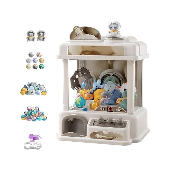 HAZARA Machine à Pince ， Candy Grabber avec Musique et Lumières,2 Poupées Panda,25 Peluches,20 Gashapons ， Machine à Pince Je