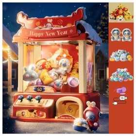 HAZARA Machine Attrape Bonbon avec Musique et Lumières,2 Poupées Panda,20 Peluches,20 Gashapons ， Machine à Griffes électriqu