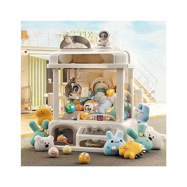 HAZARA Machine Pince Bonbon ， Machine à Bonbons avec Musique et Lumières,2 Poupées Panda,25 Peluches,20 Gashapons ， Machine à