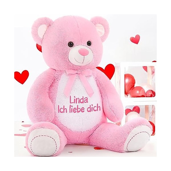 MorisMos Personnalisés Ours en Peluche Geante avec Nom, 130cm Kawaii Nounours Geant Brun Clair, Idée Cadeau Noël pour Enfants