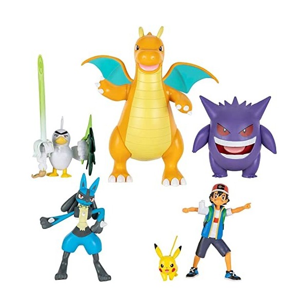 Pokemon Battle Fig Journeys Multipack 5 pièces Lucario Sirfetchd de 7,6 cm et 11,4 cm Ash & Pikachu Journeys 