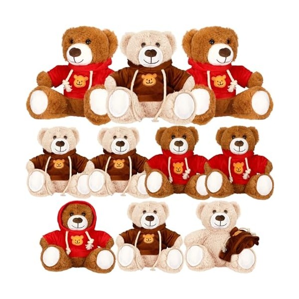 Syhood Lot de 10 ours en peluche douce de 35,6 cm avec capuche pour anniversaire, fête prénatale, Noël, mariage, Saint-Valent