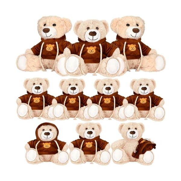 Syhood Lot de 10 ours en peluche douce de 35,6 cm avec capuche pour anniversaire, fête prénatale, Noël, mariage, Saint-Valent