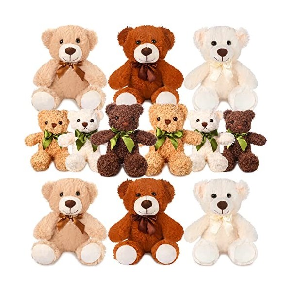Zhanmai Lot de 12 ours en peluche – Jouets en peluche pour enfant, petite amie, 35,6 cm – Ours en peluche doux pour fête prén