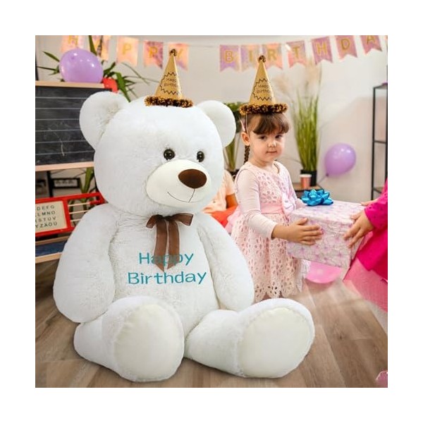 MorisMos Personnalisé pour Femme, 130 cm Blanche Ours en Peluche Geant avec Nom ou Texte Désiré, XXL Nounours Grand Kawaii Te