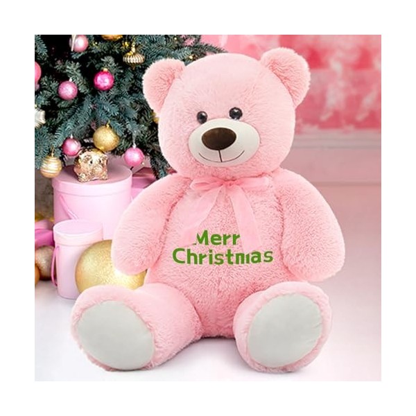 MorisMos Personnalisé pour Femme, 130 cm Blanche Ours en Peluche Geant avec Nom ou Texte Désiré, XXL Nounours Grand Kawaii Te