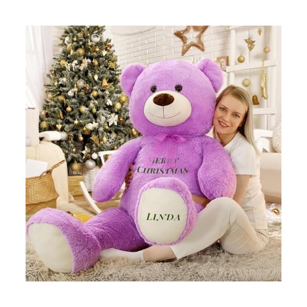 MorisMos Personnalisé pour Femme, 130 cm Blanche Ours en Peluche Geant avec Nom ou Texte Désiré, XXL Nounours Grand Kawaii Te