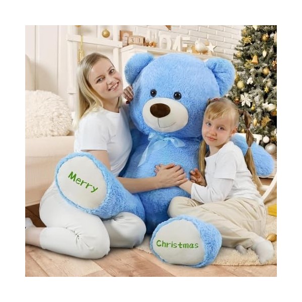 MorisMos Personnalisé pour Femme, 130 cm Blanche Ours en Peluche Geant avec Nom ou Texte Désiré, XXL Nounours Grand Kawaii Te