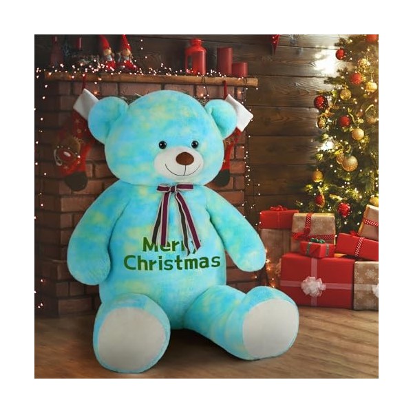 MorisMos Idee Cadeau Personnalisé de Noël, 130cm XXL Ours en Peluche Vert Grand avec Nom, Kawaii Nounours Géant Mignonne Doux