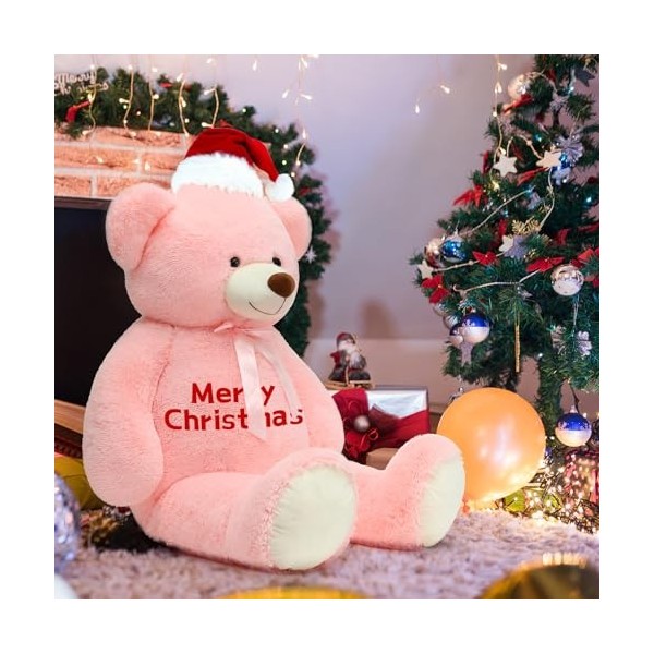 MorisMos Idee Cadeau Personnalisé de Noël, 130cm XXL Ours en Peluche Vert Grand avec Nom, Kawaii Nounours Géant Mignonne Doux