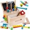 WOODMAM Boîte à Outils en Tableau Noir, Jouets Montessori pour Enfants de 2 à 3 4 Ans, Cadeau d’Outil de Jeu en Bois pour Les