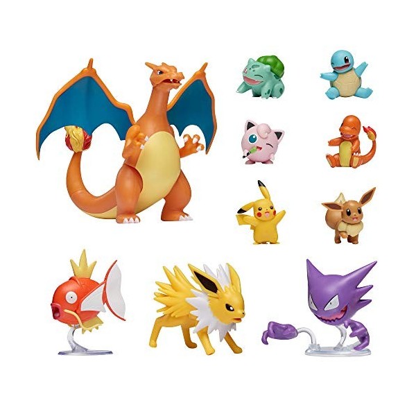 PoKéMoN Ultimate Deluxe Multi Lot de 10 Figurines Dracaufeu Carpador, Alpollo, Evoli, Glumanda, Schiggy, Pikachu, Bisasam, Pu