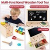 WOODMAM Boîte à Outils en Tableau Noir, Jouets Montessori pour Enfants de 2 à 3 4 Ans, Cadeau d’Outil de Jeu en Bois pour Les