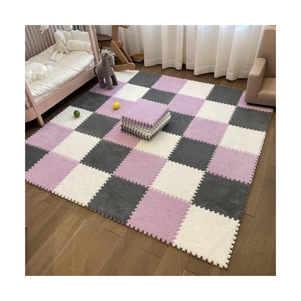 Tapis De Sol en Mousse Pelucheux Emboîtable 36 Pièces, Tapis, Dalles De Moquette Carrées Douces Et Moelleuses, Tapis De Jeu, 