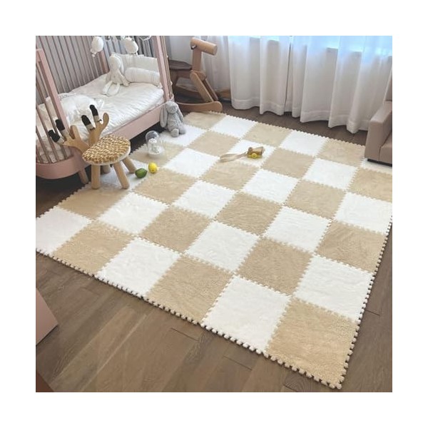 Tapis De Sol en Mousse Pelucheux Emboîtable 36 Pièces, Tapis, Dalles De Moquette Carrées Douces Et Moelleuses, Tapis De Jeu,