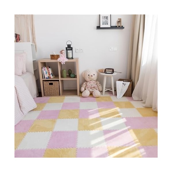 Mat De Plancher Entrelacé avec Bords, Mousse De Mousse en Peluche Mamat De Jeu, 0,39 Pouce Dépaisseur, Carreaux De Mousse En