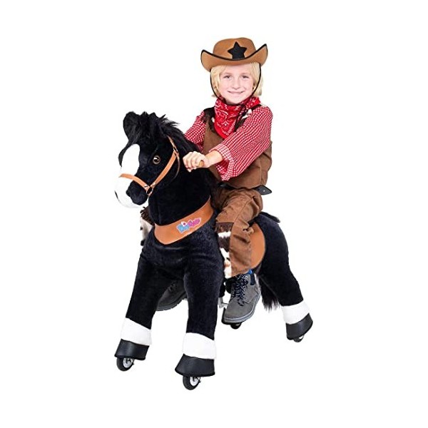 Miweba PonyCycle Black Beauty - 3 Ans de Garantie - Série U - Cheval à Bascule - Peluche à roulettes - Enfants - Poney - Sons