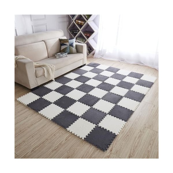 Tapis De Sol en Mousse en Peluche avec Bordure, Puzzle épais, Carreaux De Tapis en Peluche Imbriqués, Tapis Doux, Tapis De Je