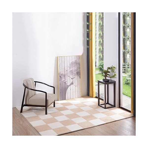 Tapis De Sol en Mousse en Peluche avec Bordure, Puzzle épais, Carreaux De Tapis en Peluche Imbriqués, Tapis Doux, Tapis De Je